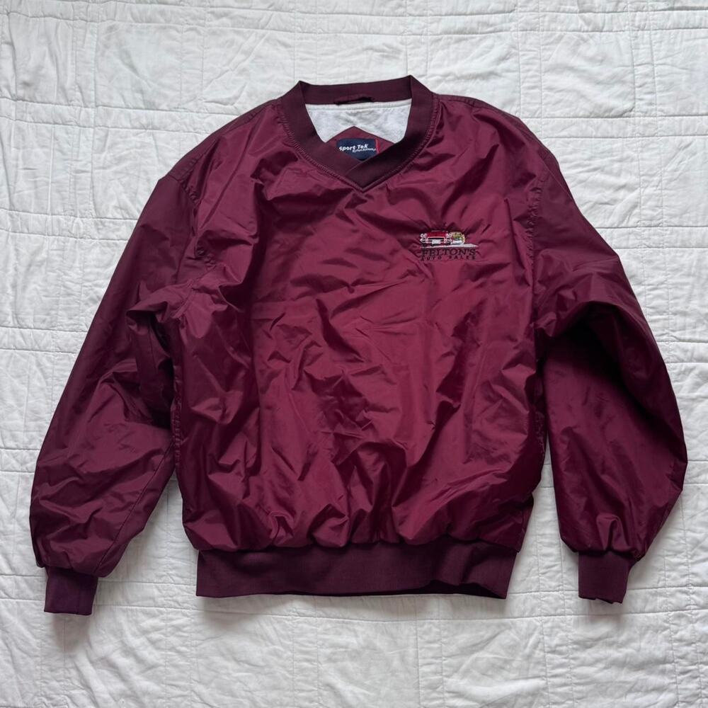 Vintage burgundy v neck pullover windbreaker feltons auto sales mens sz med cars
